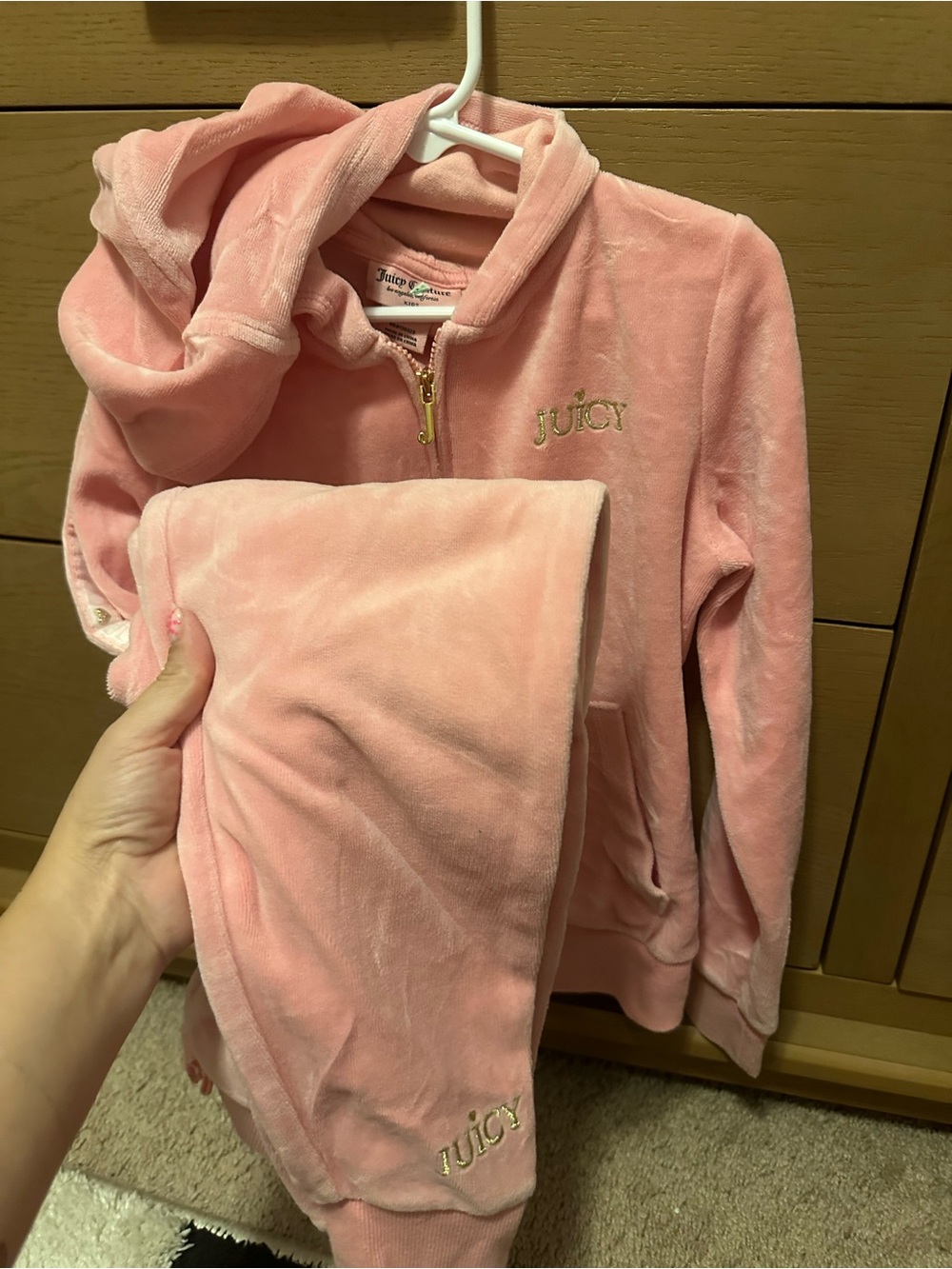 Juicy Couture Pink Velour Zip Hoodie and Joggers Set